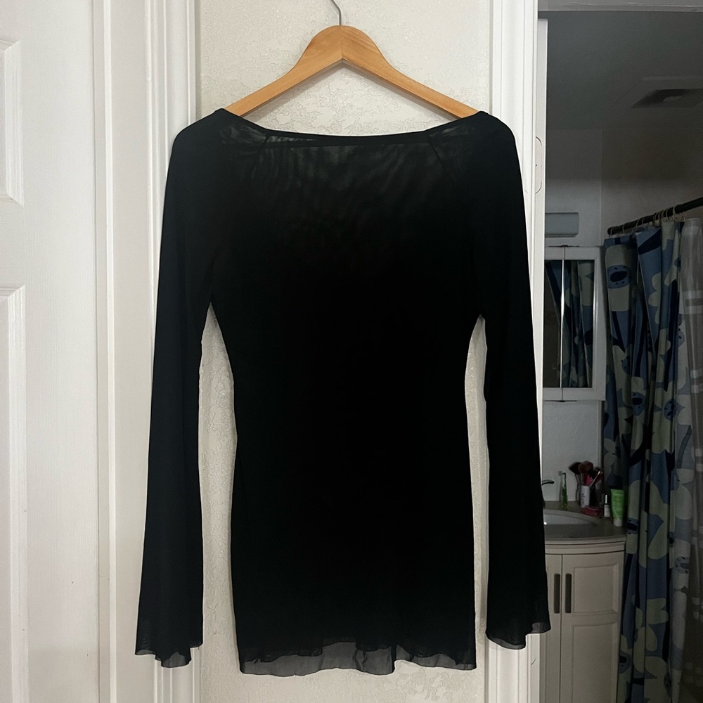 Elegant Sheer / Mesh Black Long Sleeve Top or Mini Dress